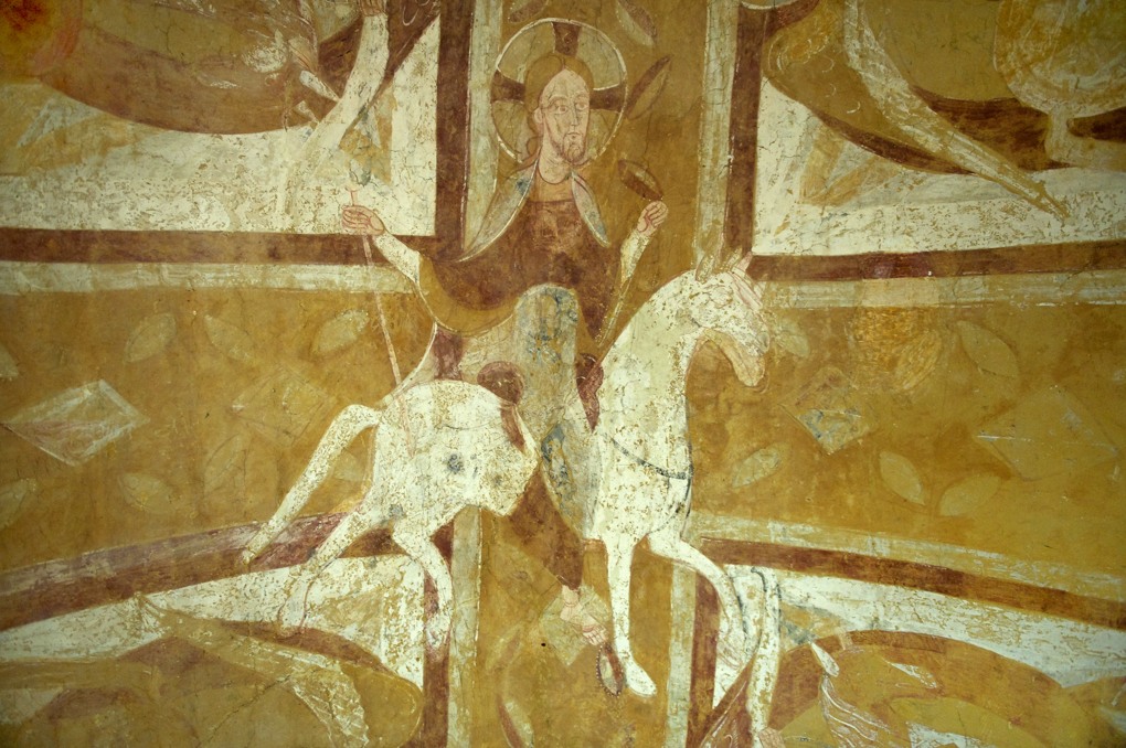 Auxerre - Cathédrale Saint-Etienne - Crypte romane : fresque du Christ à cheval (XIe s.)