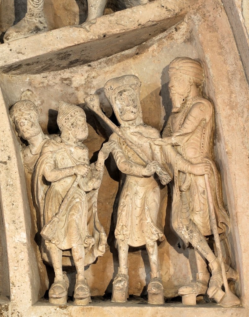 Vézelay - Abbatiale - Tympan central - caisson : Arméniens et Arabes ? (v. 1130)