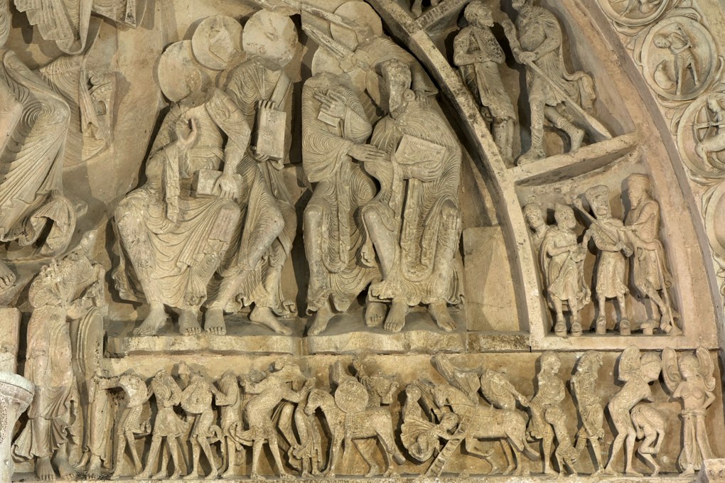 Vézelay - Abbatiale Sainte-Madeleine - Portail central de la nef - Linteau et partie droite du tympan (v. 1130)