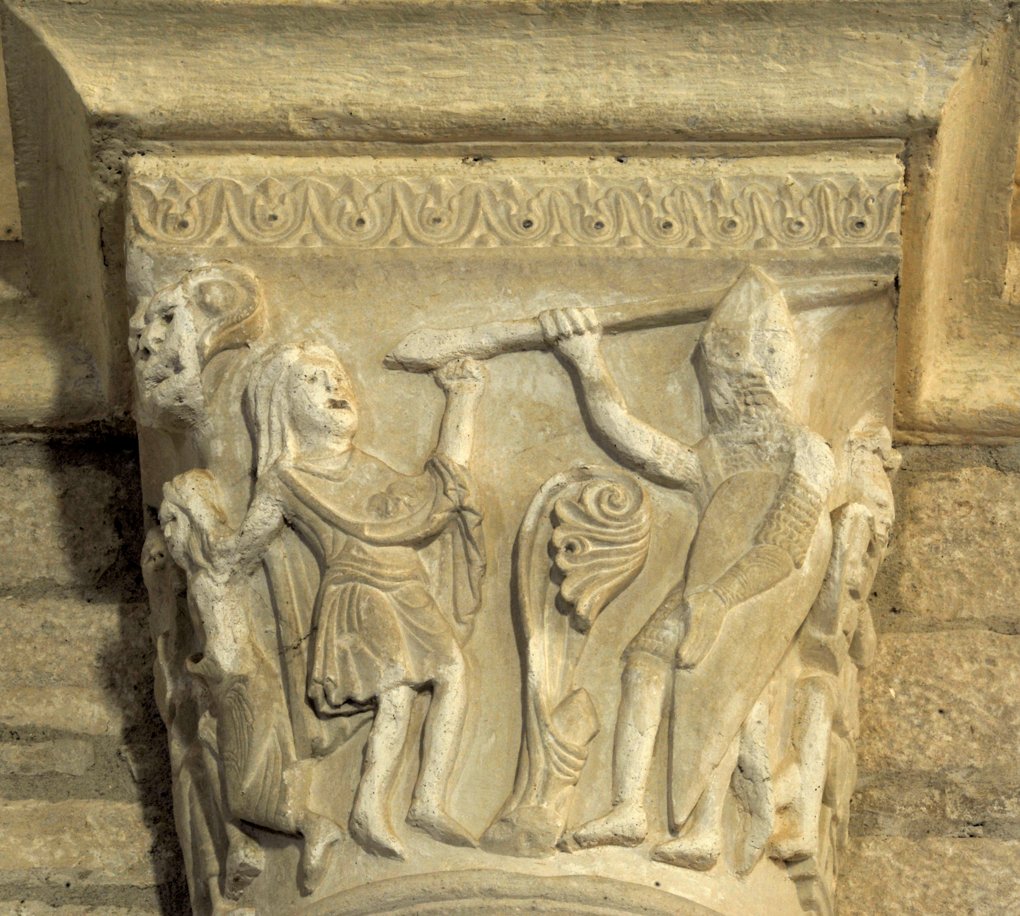 Chissey-lès-Mâcon - Eglise Saint-Pierre (XIIe siècle) - Chapiteau : scène associée au roi David