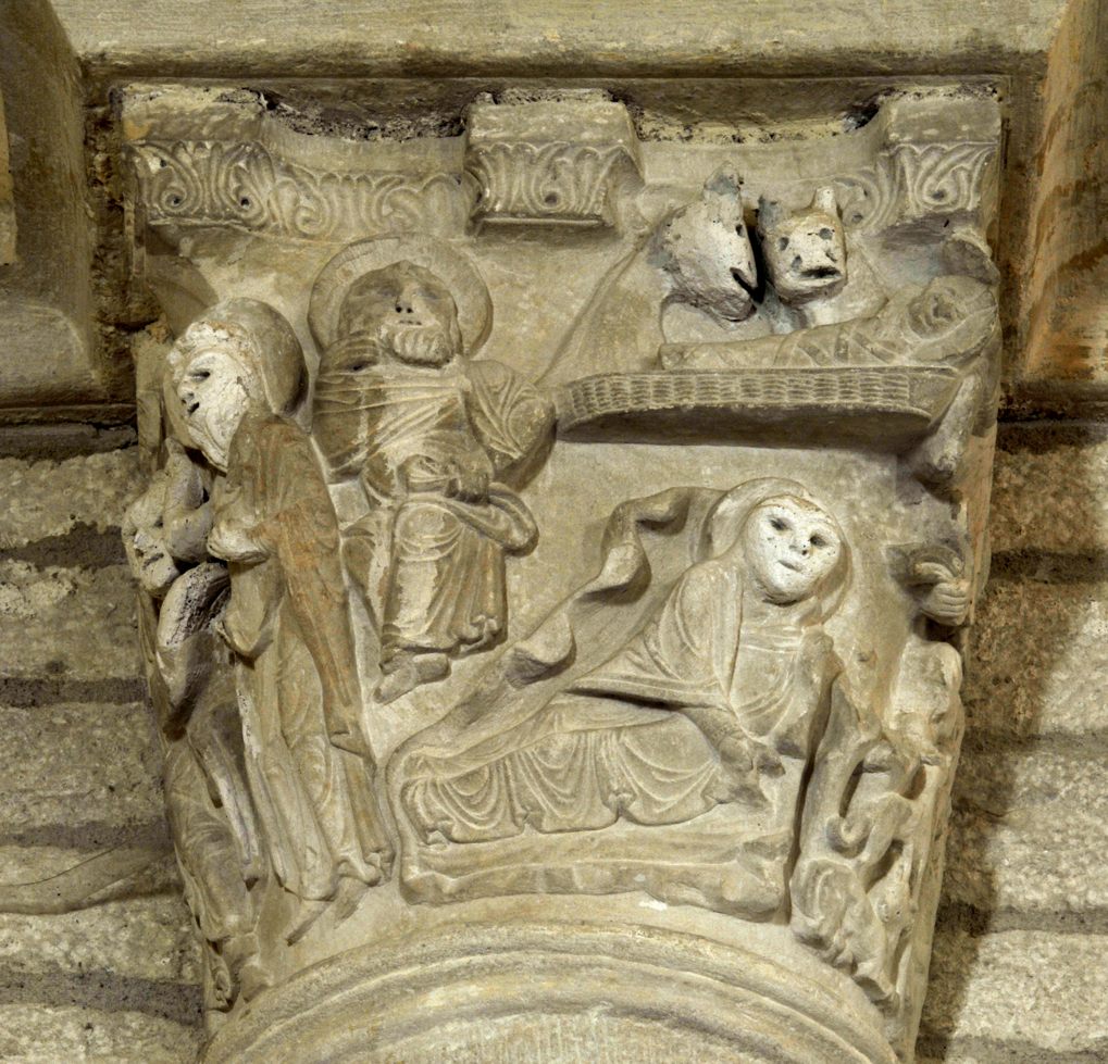 Chissey-lès-Mâcon - Eglise Saint-Pierre (XIIe siècle) - Chapiteau : la Nativité