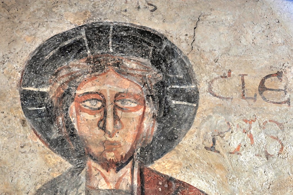 Gourdon - Eglise Notre-Dame-de-l'Assomption (XIIe siècle) - Fresque : le Christ et les pèlerins d'Emmaüs