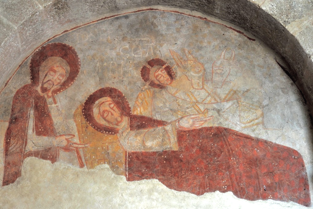 Gourdon - Eglise Notre-Dame-de-l'Assomption (XIIe siècle) - Fresque : la Nativité